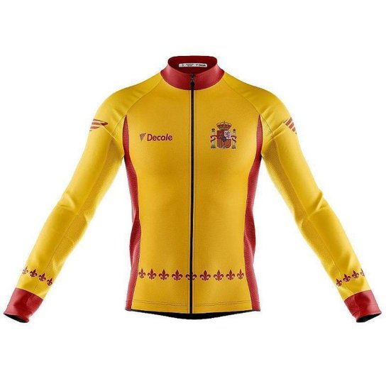 Camisa Ciclismo Espanha Copa Longa Zíper Full Uv30+ Bike Decole