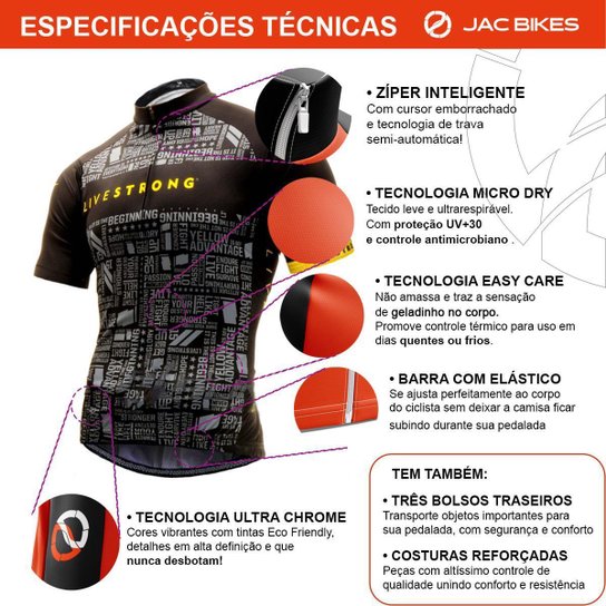 Camisa Ciclismo Livestrong Unissex Proteção UV Mtb Bike Dry