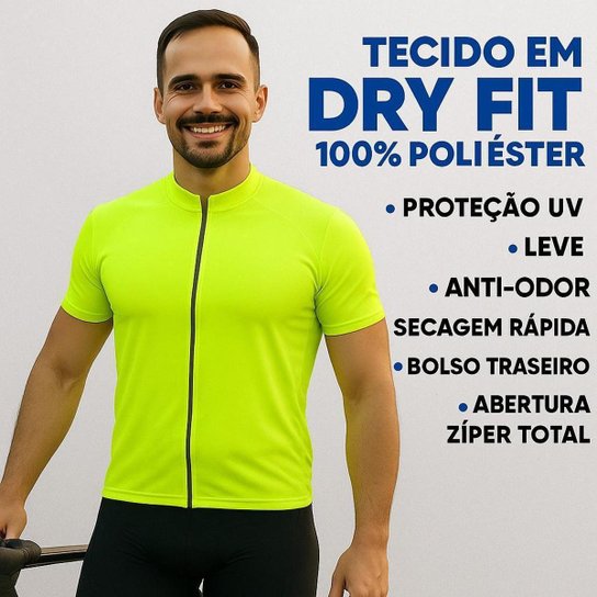 Camisa Ciclismo Masculino Mtb Proteção UV 30+ Tecido Dry Zíper e 3 Bolsos