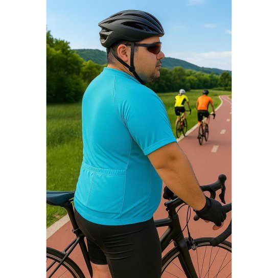 Camisa Ciclismo Plus Size Masculina Mtb Proteção UV30+ Zíper Bolsos