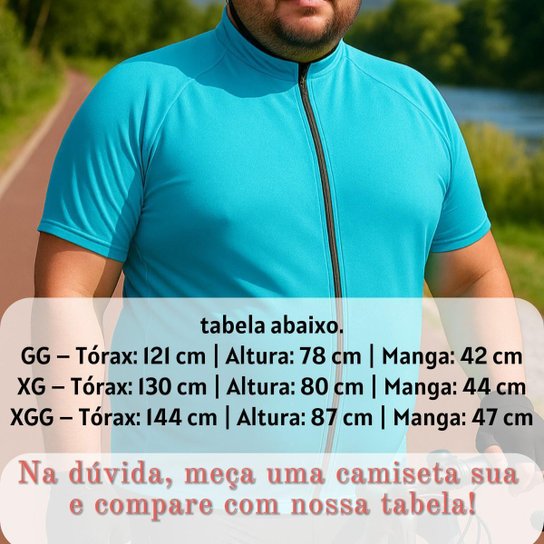 Camisa Ciclismo Plus Size Masculina Mtb Proteção UV30+ Zíper Bolsos