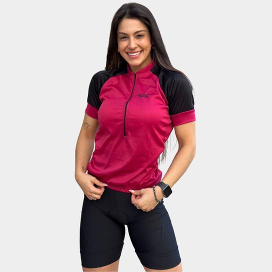 Camisa de Ciclismo Feminina com Zíper Camiseta Way Fresh Bike Rosa Bordô