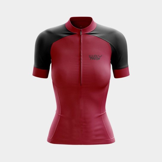 Camisa de Ciclismo Feminina com Zíper Camiseta Way Fresh Bike Rosa Bordô