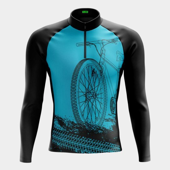 Camisa de Ciclismo  Masculina Bike Roda Azul Manga Longa RO