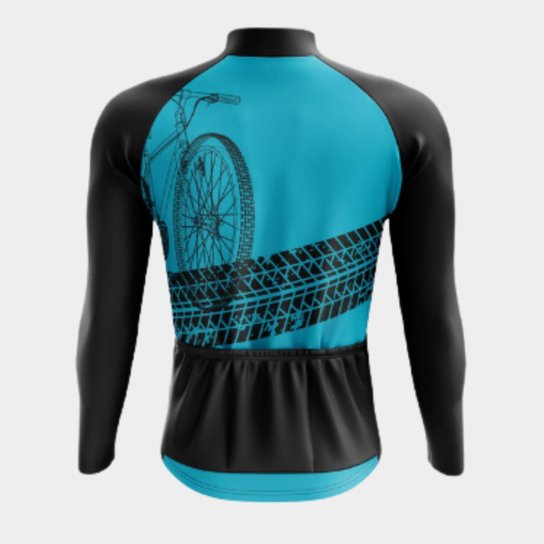 Camisa de Ciclismo  Masculina Bike Roda Azul Manga Longa RO