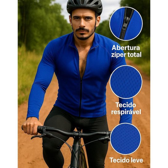 Camisa de Ciclismo Masculina D.A Modas Manga Longa MTB Speed Dry com Bolsos e Proteção Solar UV 30+