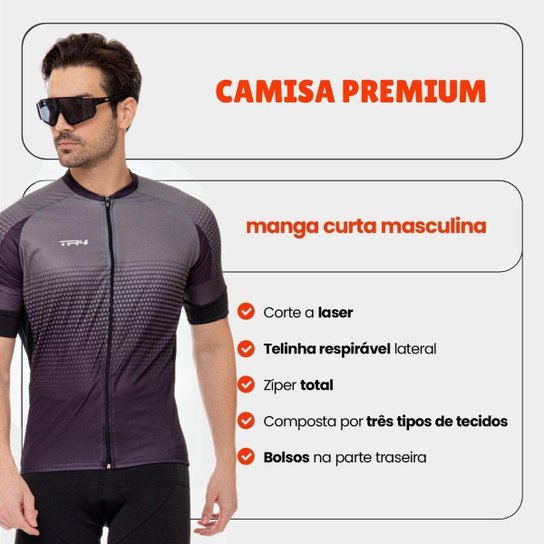 Camisa de Ciclismo Masculina Premium Ziper Total Confortável Preoteção Uv Respirável
