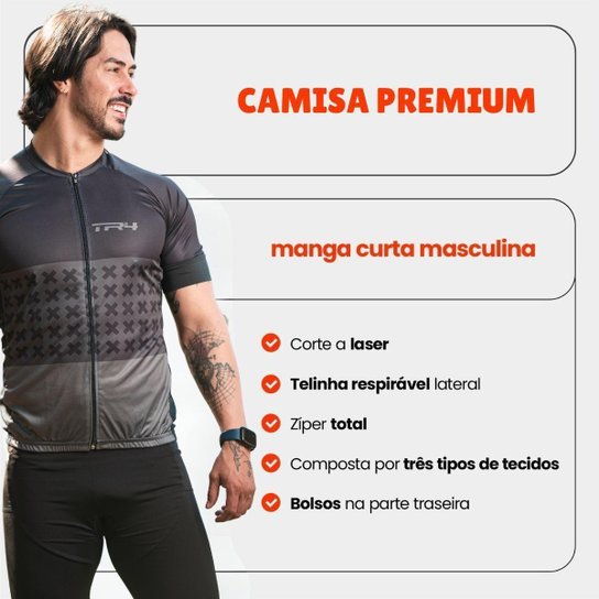 Camisa de Ciclismo Masculina Premium Ziper Total Confortável Preoteção Uv Respirável