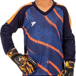 Camisa de Goleiro Infantil Orbit Poker Azul e Laranja Original