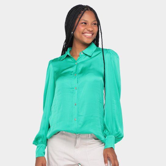 Camisa Manga Longa Farm Cetim Bufante Feminina