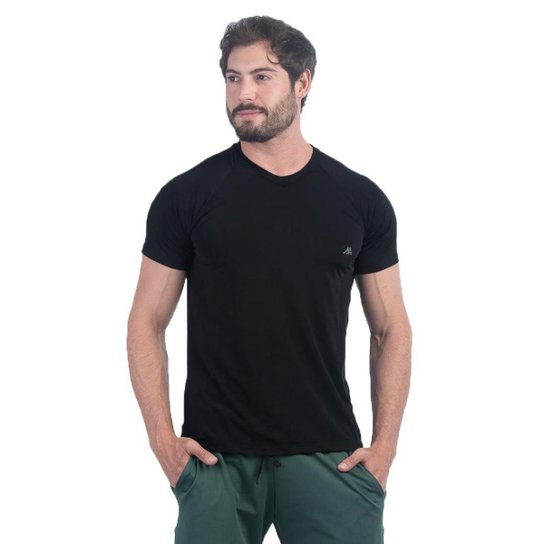 Camisa Masculina Manga Curta Básica Com Gola V Respirável