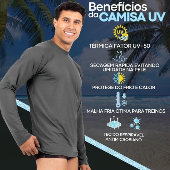 Camisa Masculina Térmica Segunda Pele Praia Surf Proteção Uv