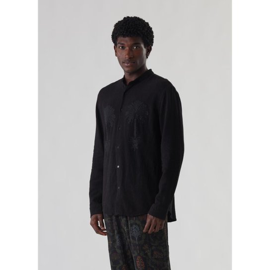 Camisa ml colarless bordado