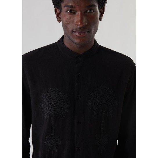 Camisa ml colarless bordado