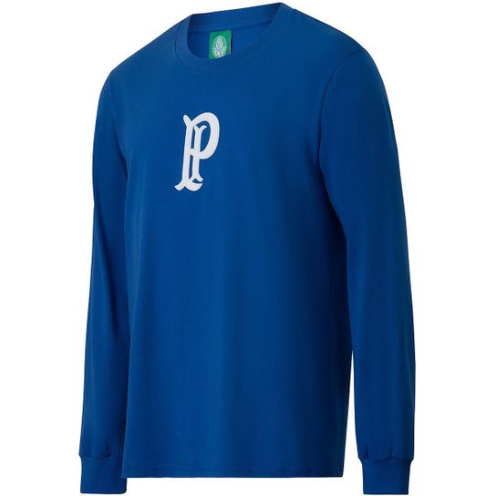 Camisa Palmeiras Vintage Palestra Itália Manga Longa Masculina - Azul