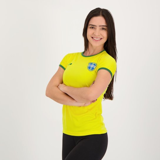 Camisa Placar Brasil Brasão Feminina Amarela