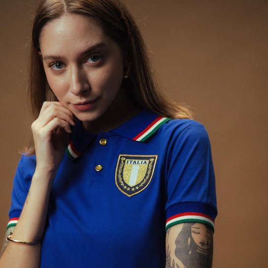 Camisa Polo Itália Retrô Gold Feminina Collab Retrôgol x Mauro Beting