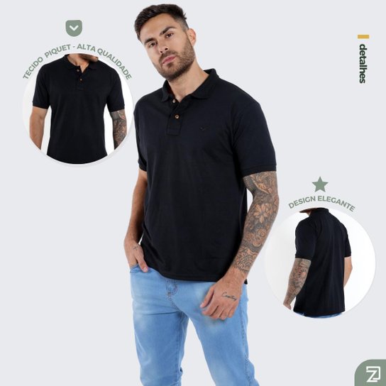 Camisa Polo Piquet Masculina Básica Manga Curta
