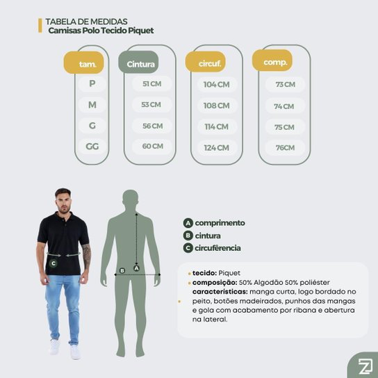 Camisa Polo Piquet Masculina Básica Manga Curta