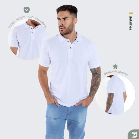 Camisa Polo Piquet Masculina Básica Manga Curta