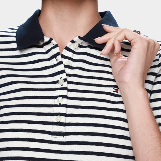 Camisa Polo Slim Herigate Pique Listrada Feminina