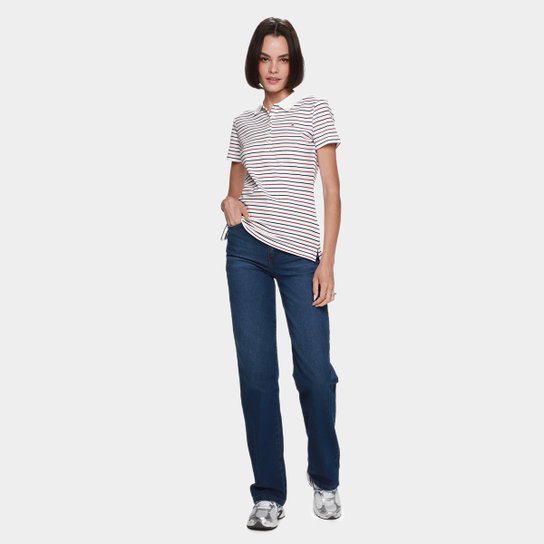 Camisa Polo Slim Herigate Pique Listrada Feminina