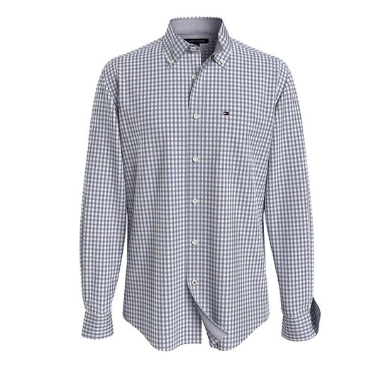 Camisa Tommy Hilfiger Masculina Xadrez Gingham Branca/Azul Marinho
