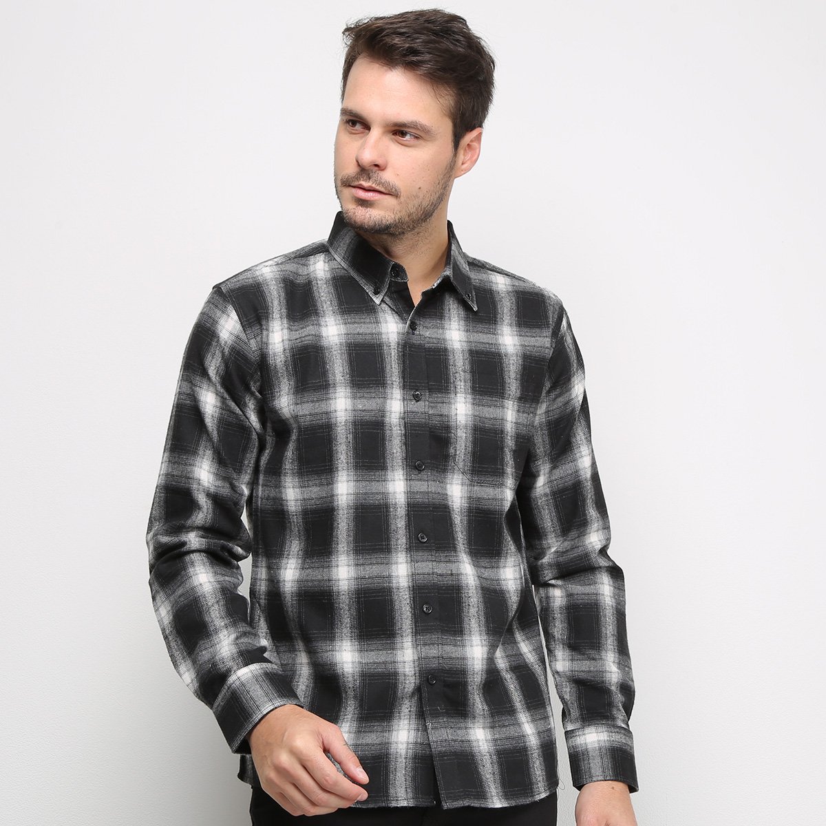 Camisa Xadrez Manga Longa John Taylor Masculina Preto Allianz