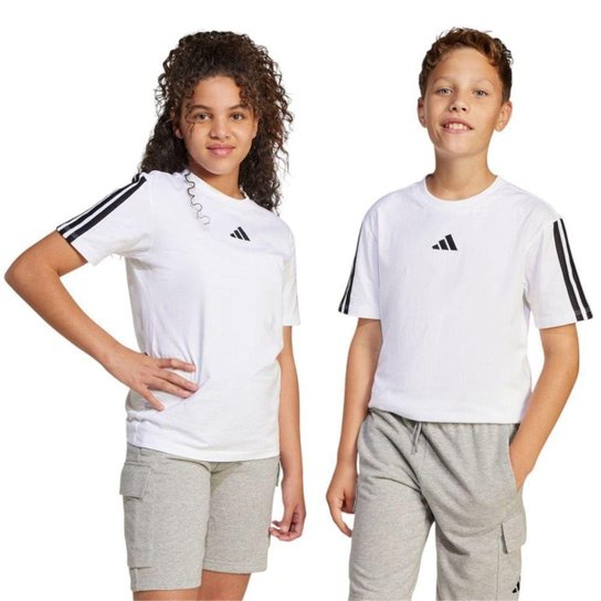 Camiseta Adidas Essentials 3 Stripes Infantil - Branco 13-14