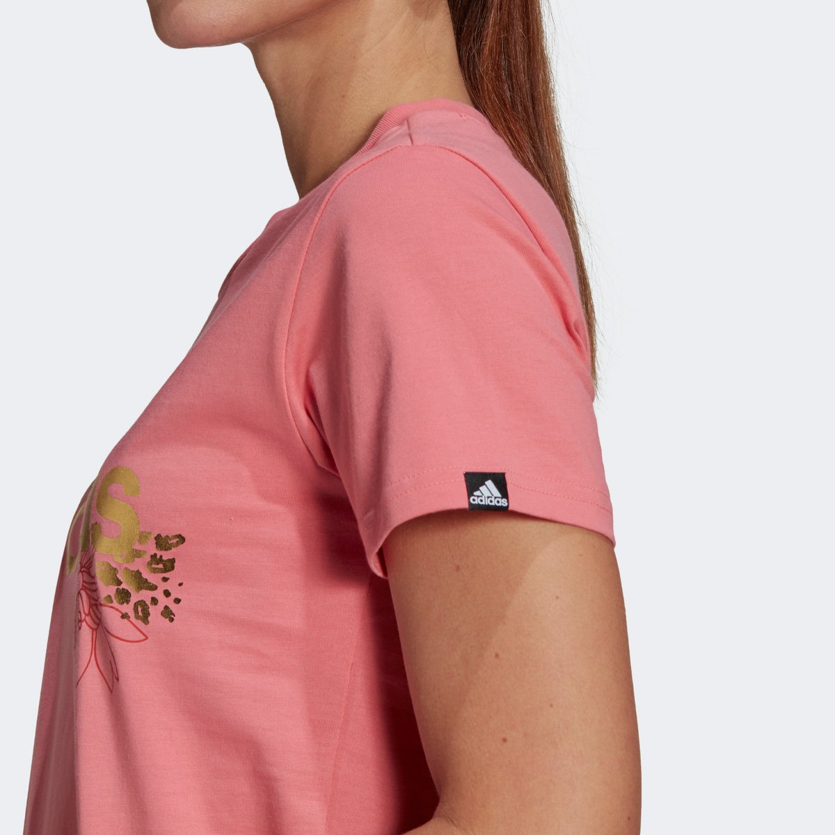 camiseta adidas logo vazado floral feminina