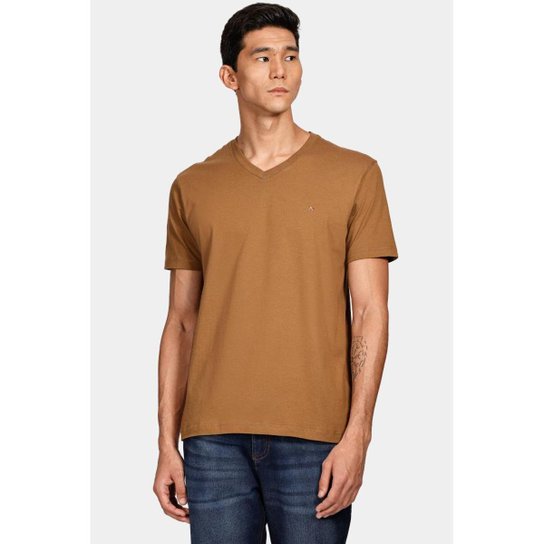 Camiseta Aramis Básica Gola v Manga Curta Cáqui Mascavo