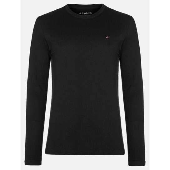 Camiseta Aramis Masculina Manga Longa Basica Logo Preta