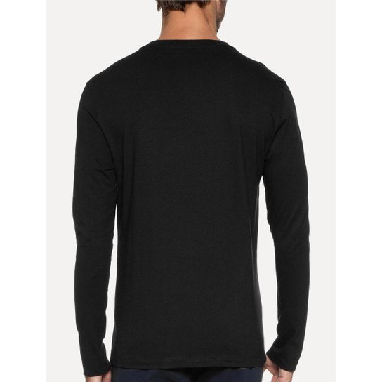 Camiseta Aramis Masculina Manga Longa Basica Logo Preta