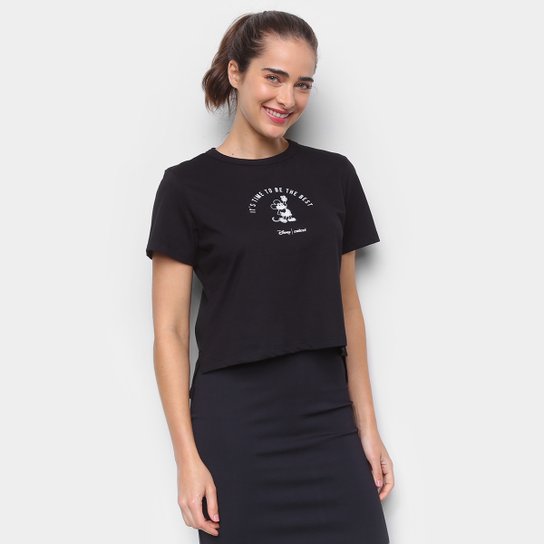 Camiseta Colcci Cropped Disney Mickey Feminina - Preto
