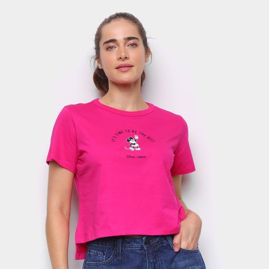 Camiseta Colcci Cropped Disney Mickey Feminina - Rosa