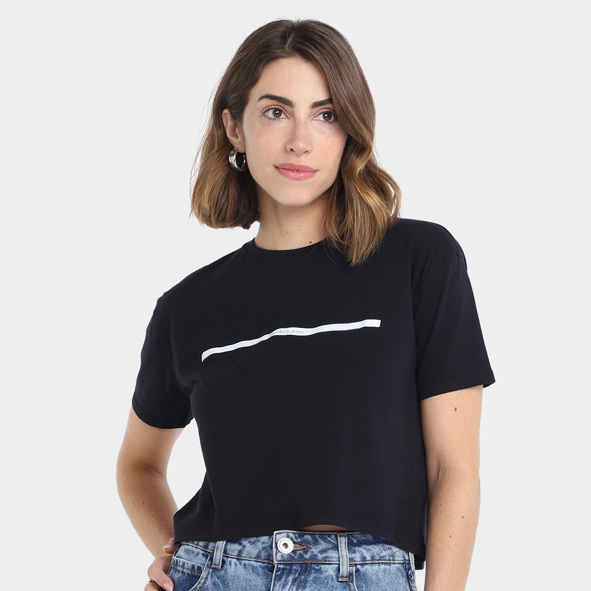 Camiseta Cropped Calvin Klein Palito Horizontal Feminina Allianz