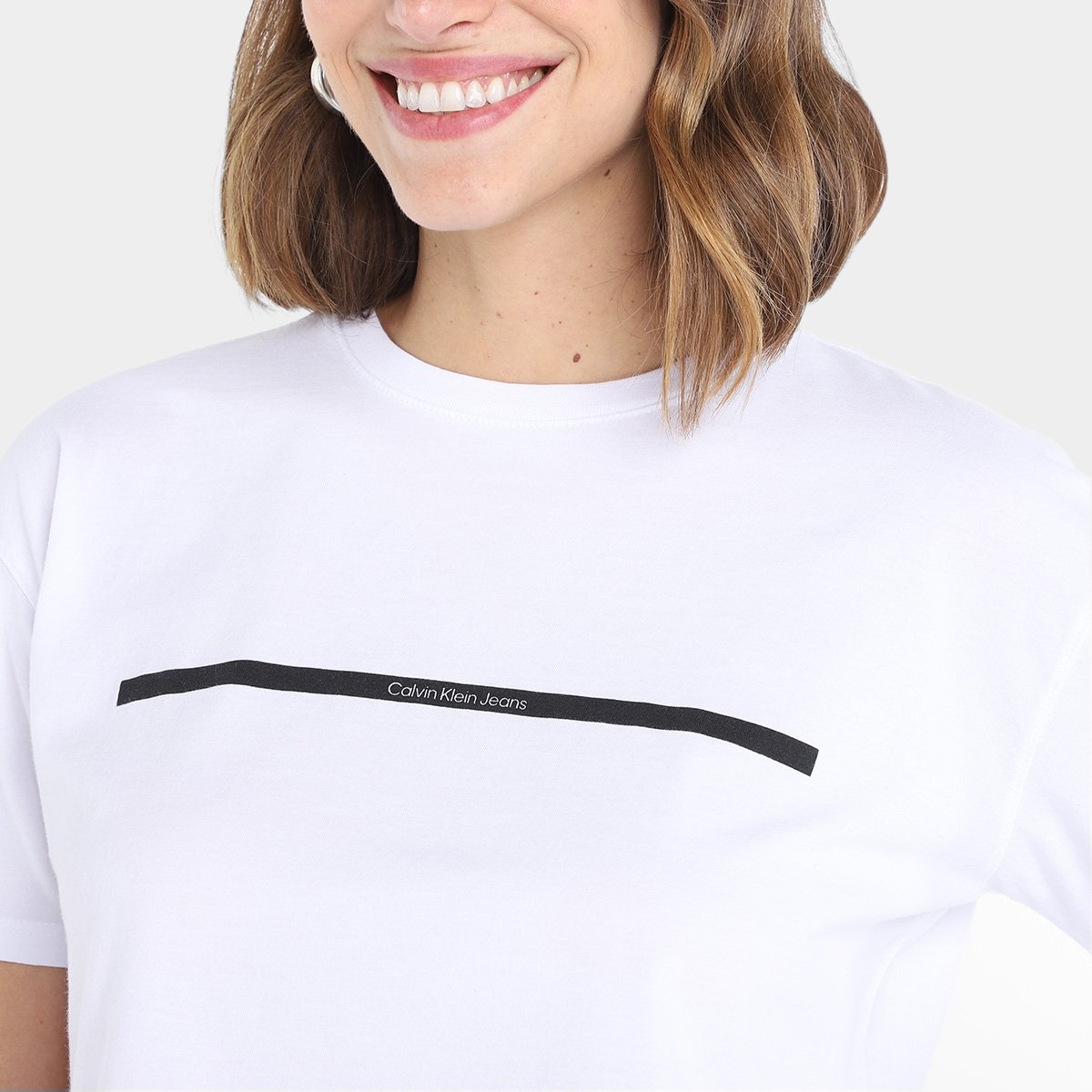 Camiseta Cropped Calvin Klein Palito Horizontal Feminina