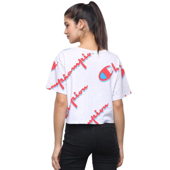 Camiseta Cropped Champion Logo Aop Full Print Feminina