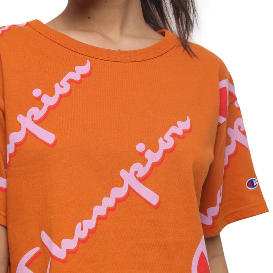 Camiseta Cropped Champion Logo Aop Full Print Feminina