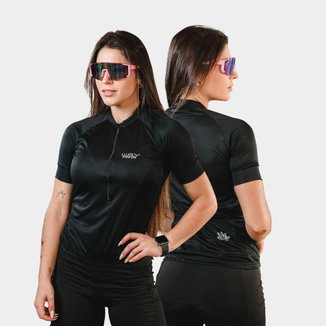 Camiseta de Ciclismo Feminina Preta Básica Pedal Bike Profissional Speed Mtb