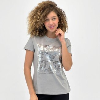 Camiseta Enfim Slim com Estampa Metalizada Manga Curta Feminina
