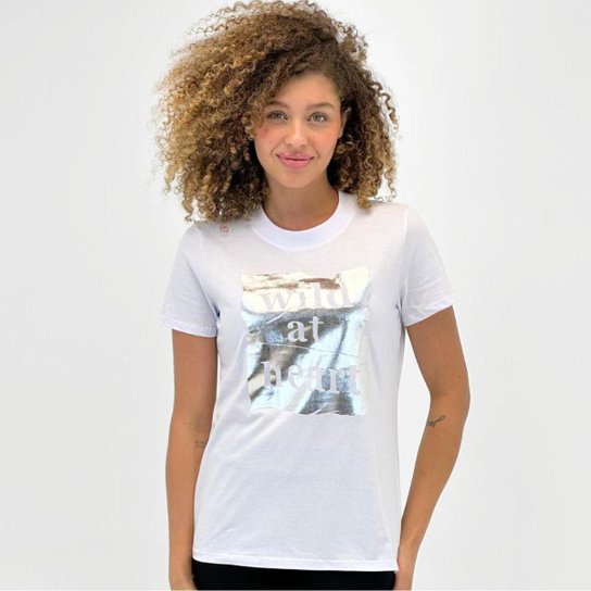 Camiseta Enfim Slim com Estampa Metalizada Manga Curta Feminina