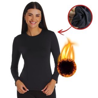 Camiseta Feminina Segunda Pele Flanelada Térmica Forrado Inverno Blusa Frio Academi Corrida
