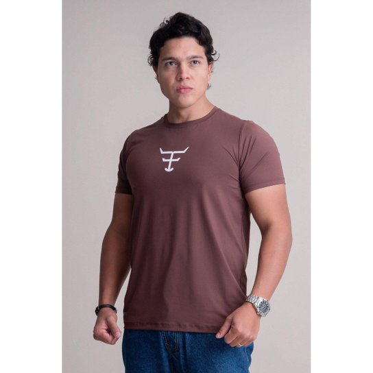 CAMISETA FIT MASCULINA UV50+ MANGA CURTA TEXAS FARM - CMF002 - MARROM CAFE/ BRANCO