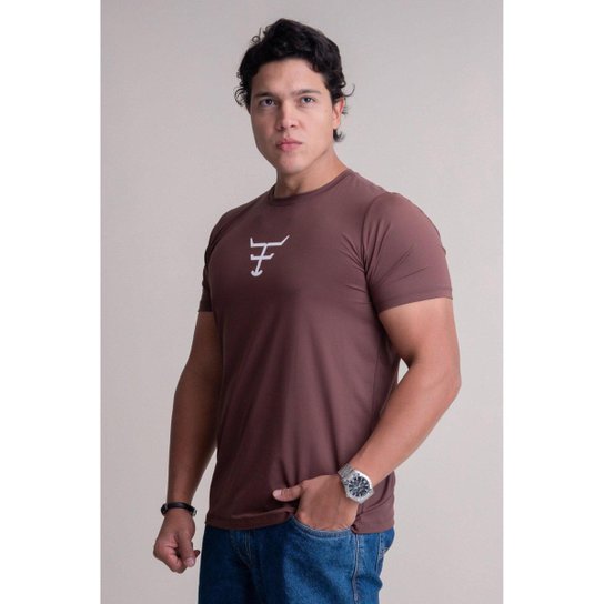 CAMISETA FIT MASCULINA UV50+ MANGA CURTA TEXAS FARM - CMF002 - MARROM CAFE/ BRANCO