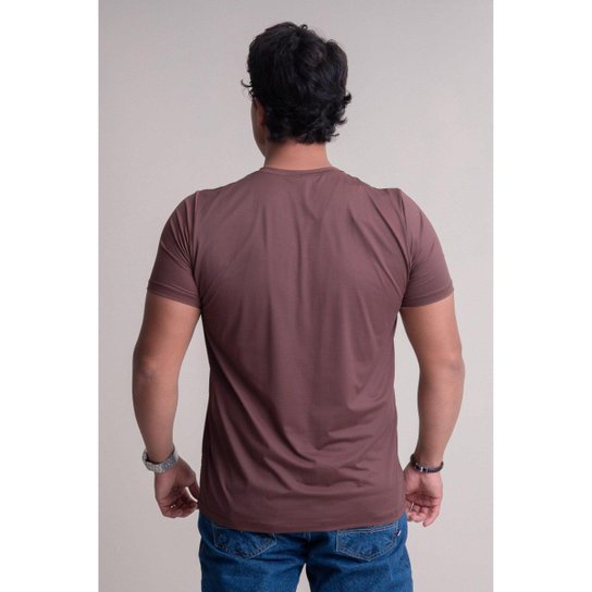 CAMISETA FIT MASCULINA UV50+ MANGA CURTA TEXAS FARM - CMF002 - MARROM CAFE/ BRANCO