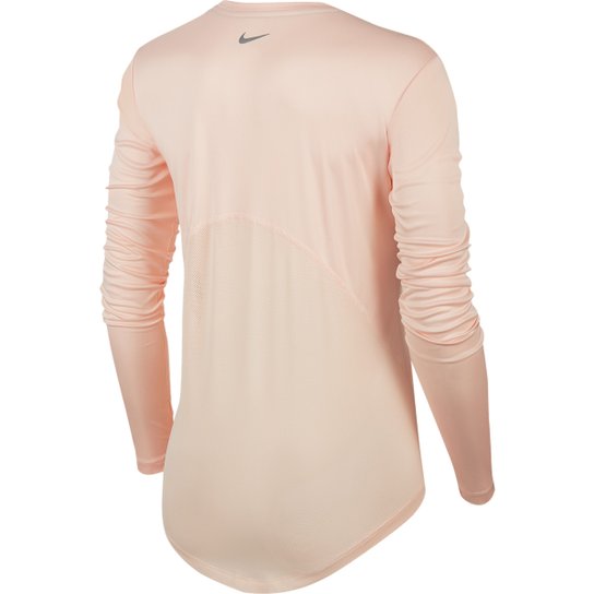 Camiseta Manga Longa Nike Dri Fit Miler Feminina Salmao E Prata
