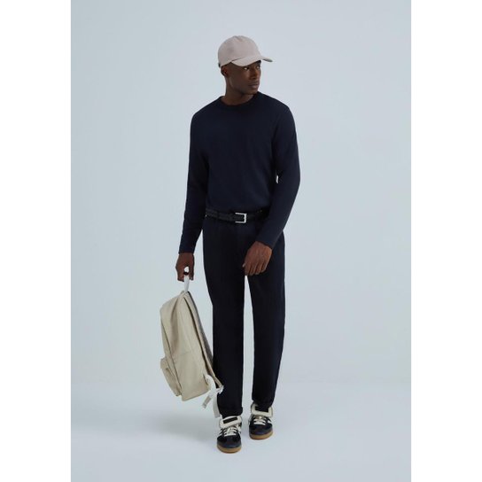 Camiseta Masculina Manga Longa Em Algodão Peruano - Bege XG