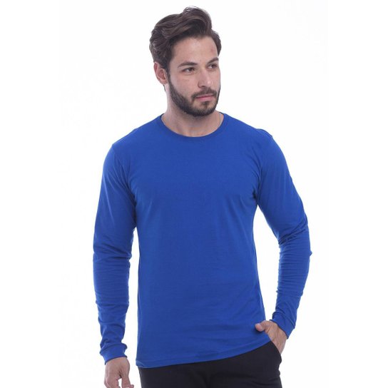 Camiseta Masculina Manga Longa Lisa 100% Algodão Fio 30.1 Penteado Macia