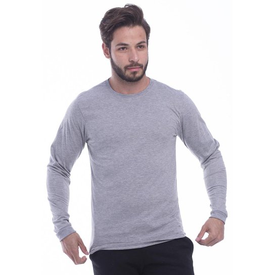 Camiseta Masculina Manga Longa Lisa 100% Algodão Fio 30.1 Penteado Macia